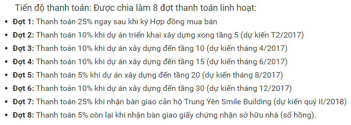 Tiến độ thanh toán dự án Smile Building