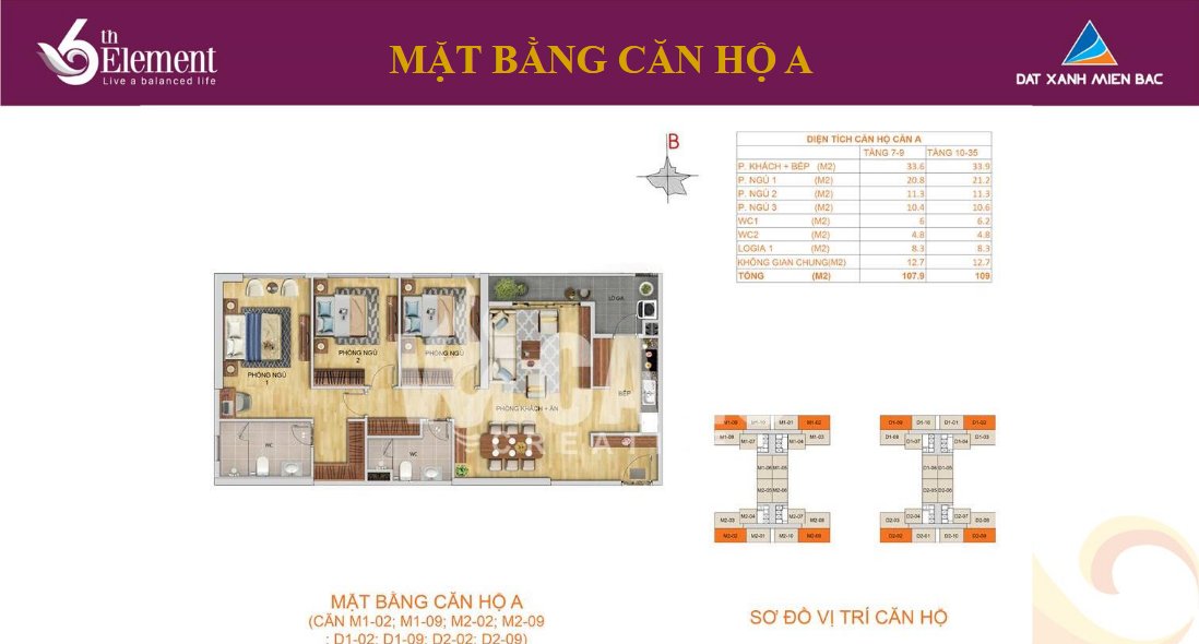 mặt bằng căn hộ loại A Chung cư  6th Element