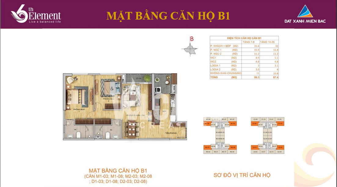 Mặt bằng Căn hộ B 6th Element