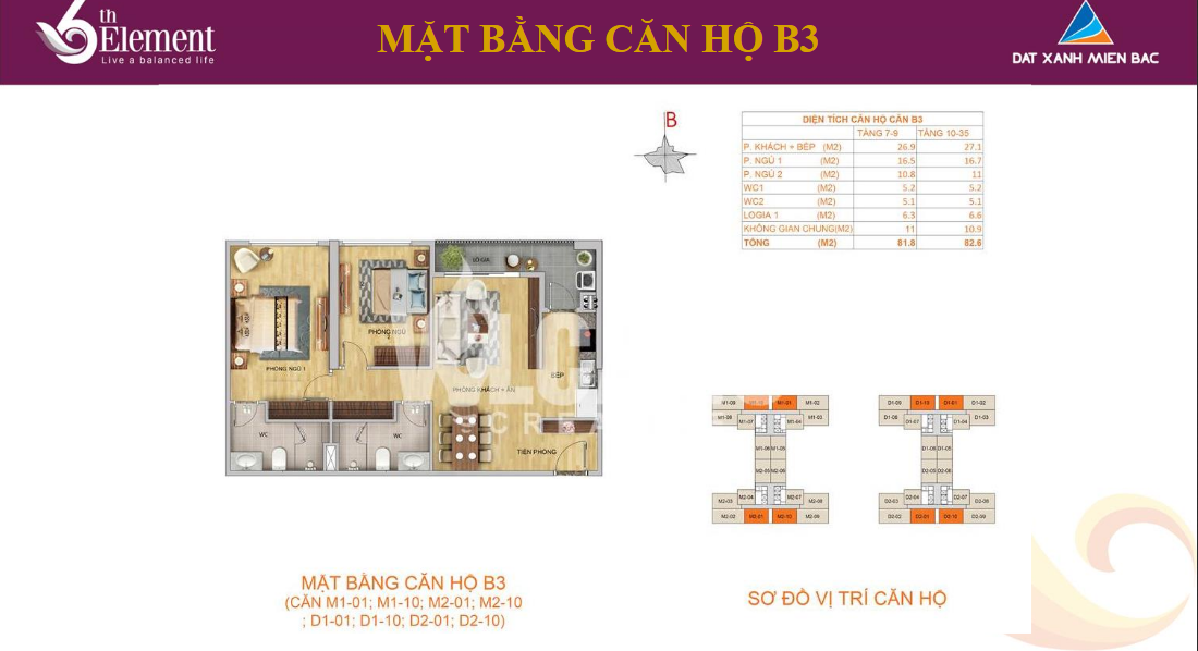 Mặt bằng Căn hộ B3 6th Element