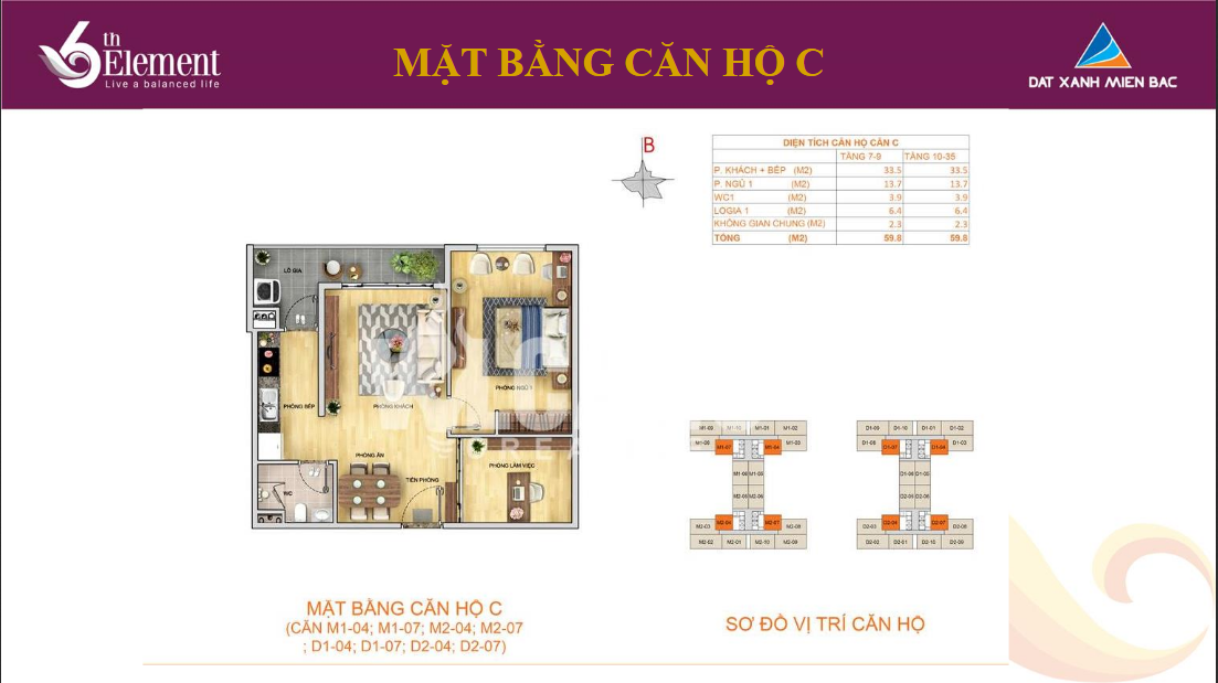 Mặt bằng Căn hộ C 6th Element